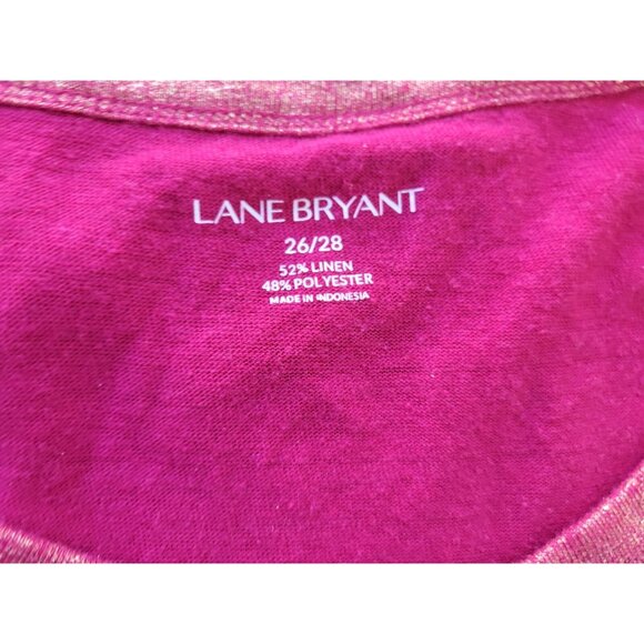 Lane Bryant Womens Top 26 28 Plus Tee Cap Sleeve Red Metallic Linen RED5E - Picture 6 of 8
